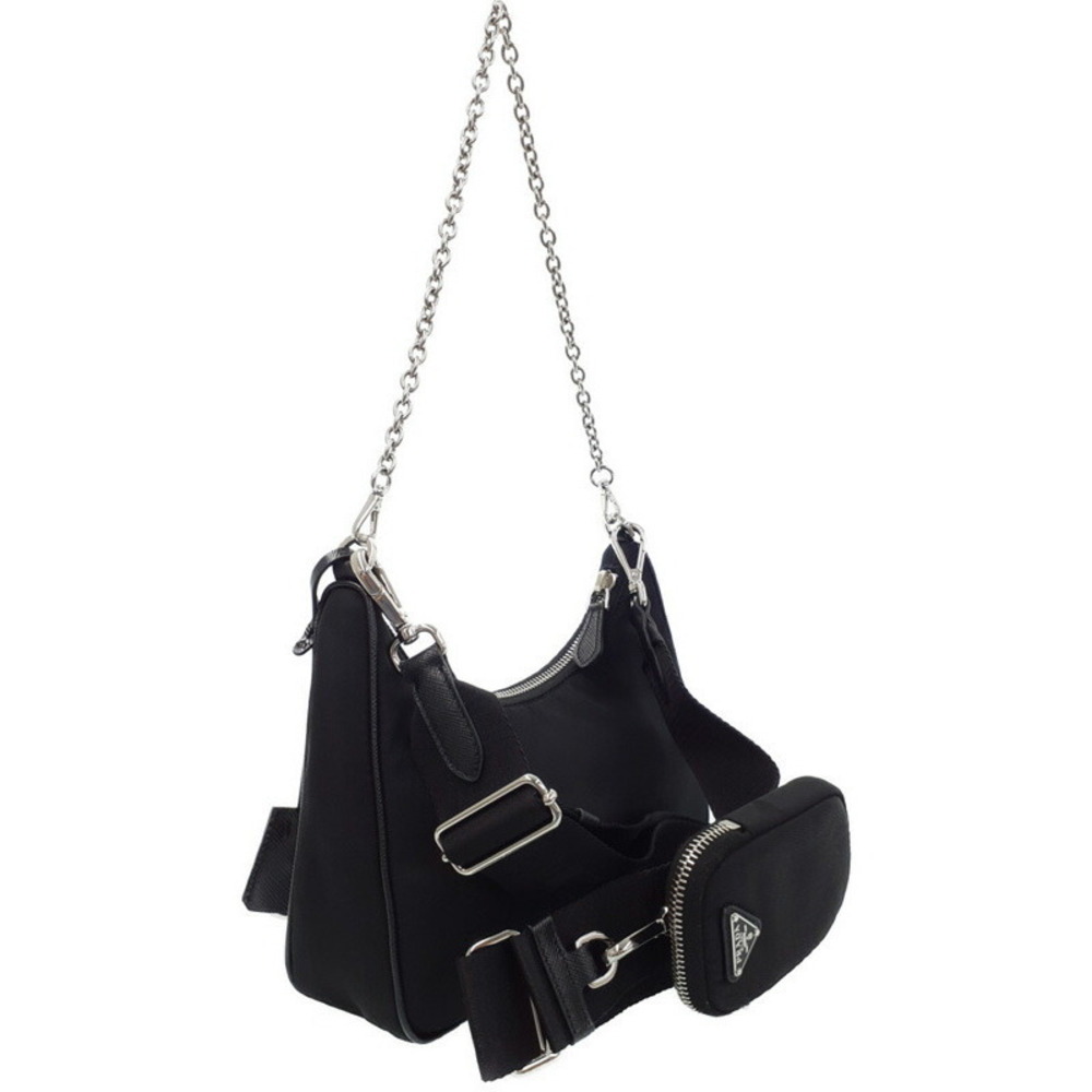 Prada 2005 Saffiano ReEdition Bag Shoulder Leather Black Chain